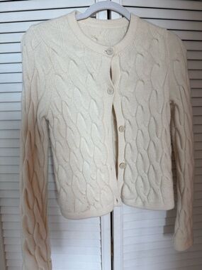 Theory Cream Cable-Knit Button Cardigan
